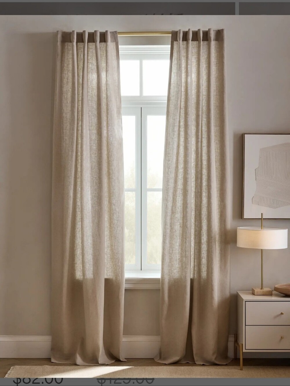 Quince 48x84 European Linen Light Filtering Dark Flax 1 Panel Curtain 48"×84"